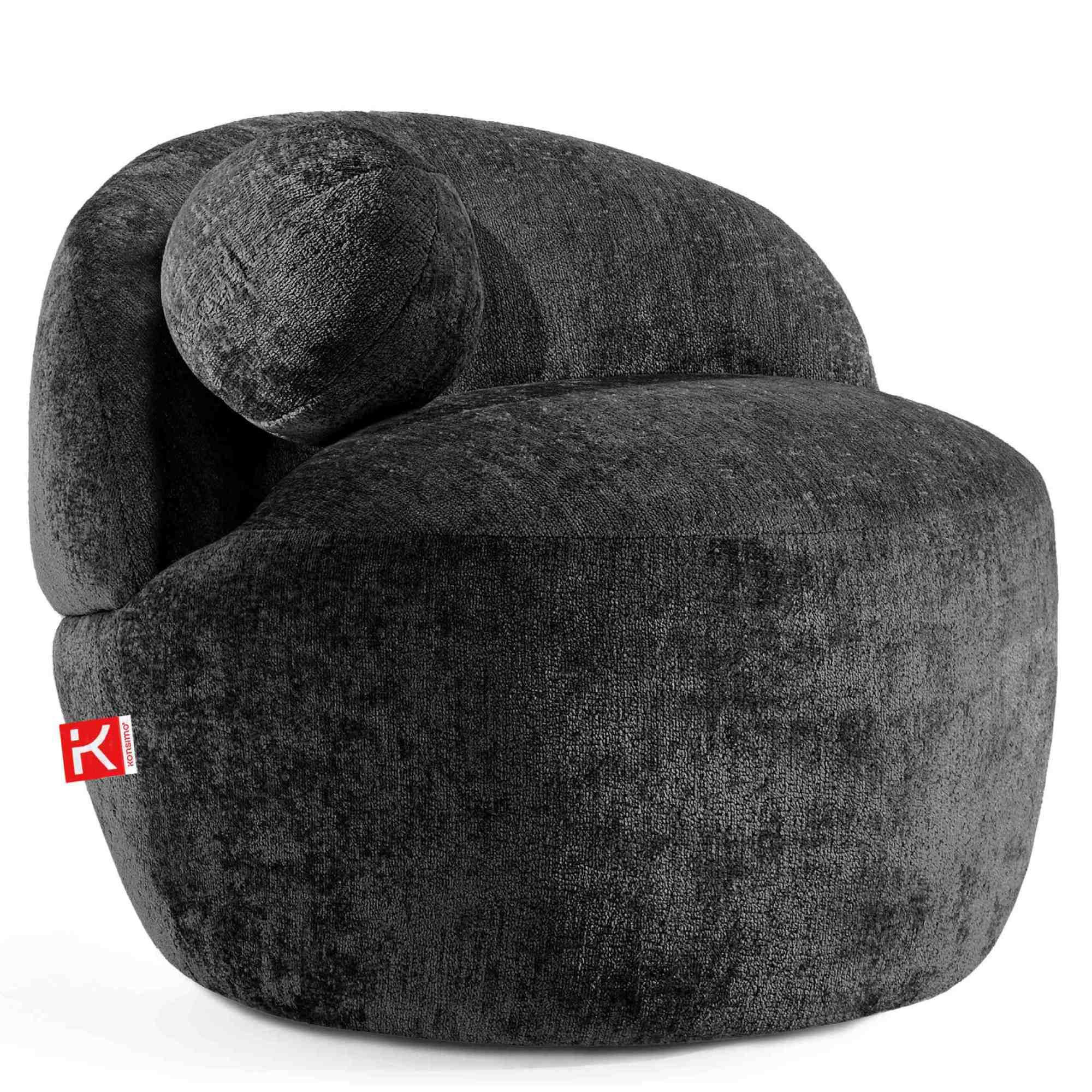 SESSEL NELUM Chenille-Stoff, rund, Anthrazit - Anthrazit/Schwarz, Holz/Holzwerkstoff (76/64/76cm) - KONSIMO®
