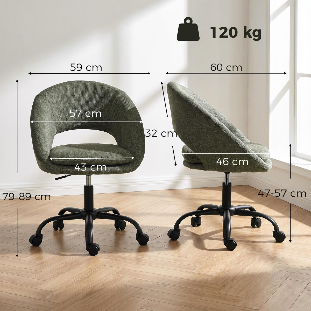 BÜROSTUHL Dunkelgrün 60.0/59.0/89.0 cm - Dunkelgrün, Textil (59/89/60cm)