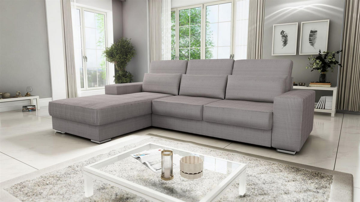 ECKSOFA Nevio In Scala - Graubraun, Holzwerkstoff/Textil (312/202cm) - Fun Möbel
