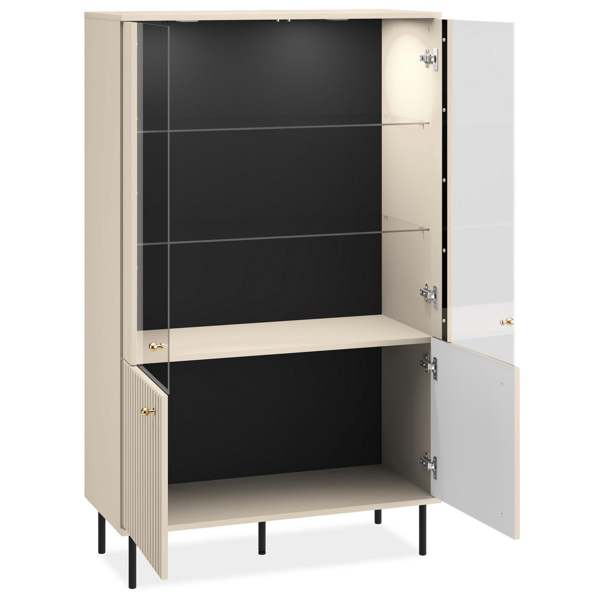 VITRINENSCHRANK DROMA inklusive Beleuchtung, Creme - Creme, Holz (92/151/40cm) - KONSIMO®