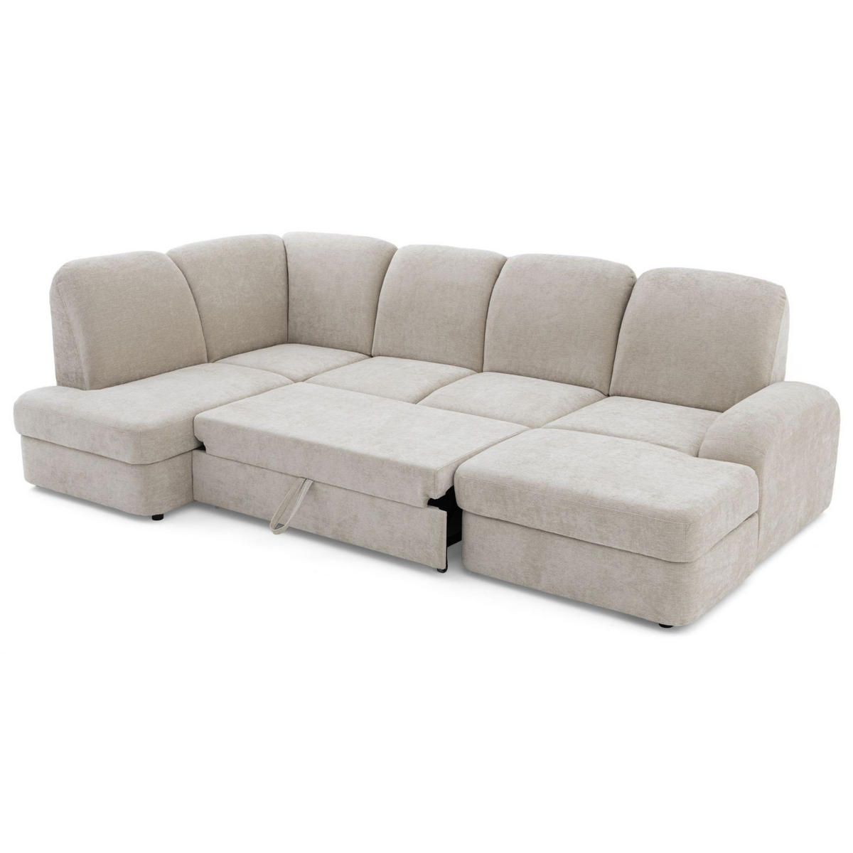 ECKSOFA VIBE U Links mit Schlaffunktion 129x263 Chenille Beige - Beige/Schwarz, Holz/Kunststoff (280/102/186cm) - Muffo