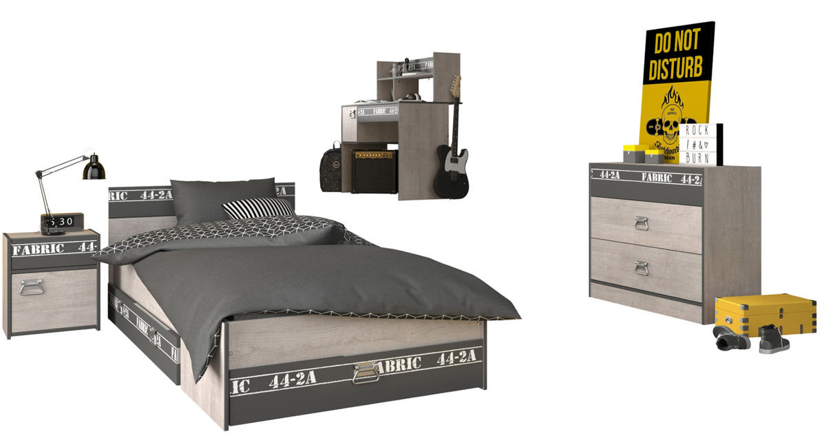 KINDERZIMMER Set 4-tlg mit Schreibtisch Bett 90 x 200 Kommode - Chromfarben/Eschefarben, Holzwerkstoff/Kunststoff (200/114/90cm) - Parisot Meuble