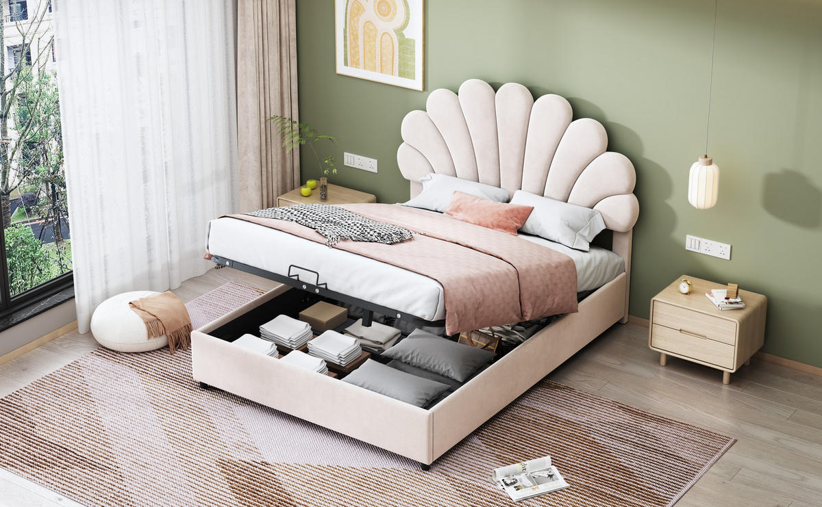 POLSTERBETT 140x200 cm Stauraum Samt beige - Beige, Textil (140/200cm) - Fortuna Lai