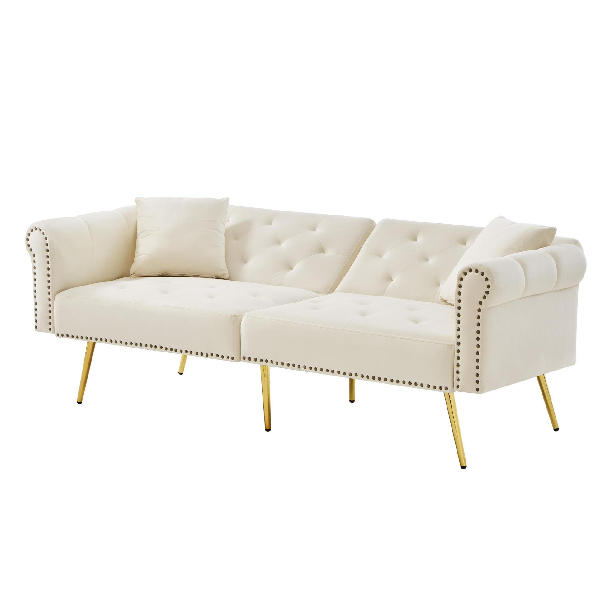 SOFA mit Schlaffunktion 2-Sitzer 147x85 cm Samt Beige - Beige, Kunststoff (173/70/75cm) - Meubliv