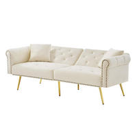 SOFA mit Schlaffunktion 2-Sitzer 147x85 cm Samt Beige - Beige, Kunststoff (173/70/75cm) - Meubliv