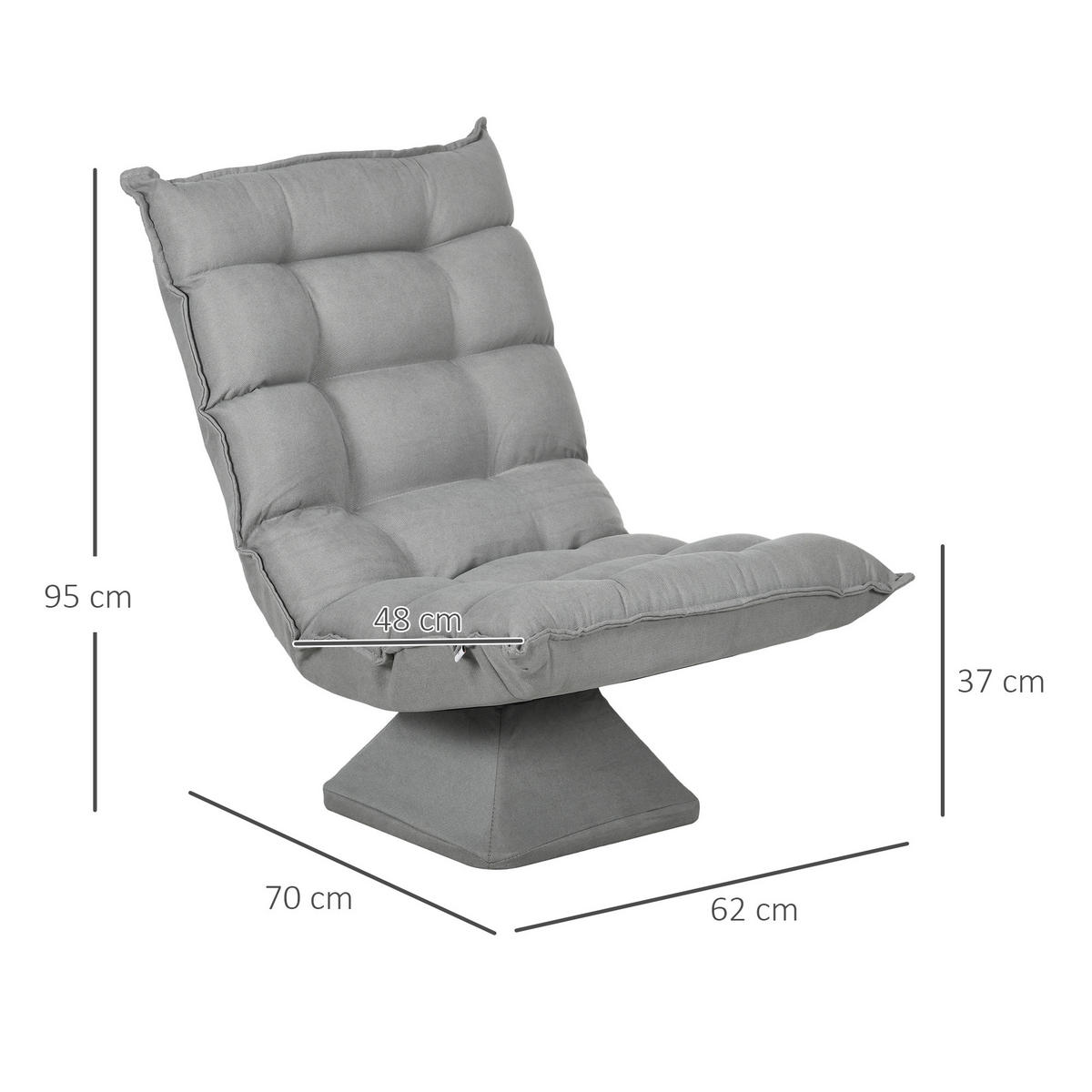 RELAXSESSEL Stahl, Samt, Hellgrau - Hellgrau, Metall (70/95/62cm) - HOMCOM
