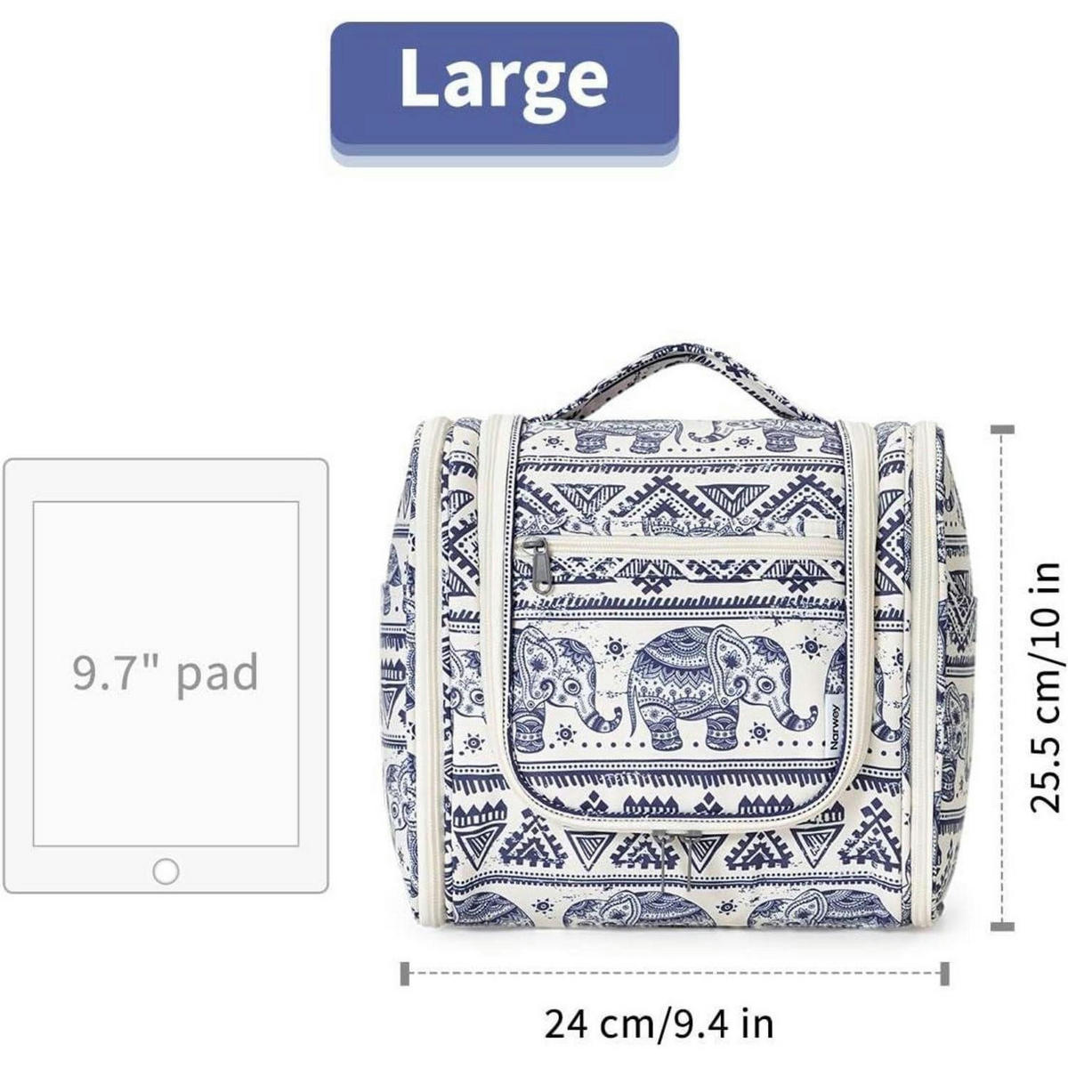 KULTURTASCHE zum Aufhängen mit Elefantenmuster Mittel 28 x 25.5 x 13 cm - Multicolor, Textil (5/1/5cm)