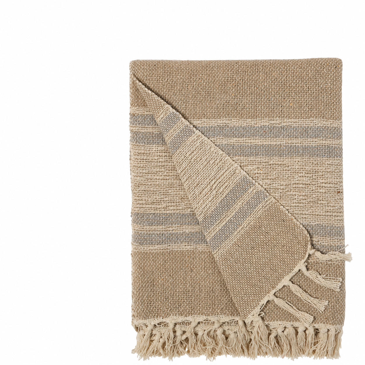 WOHNDECKE Baumwolle 130x170 cm Mit Fransen – Sand/Light Blue - Multicolor, Naturmaterialien (130/170cm) - AU Maison