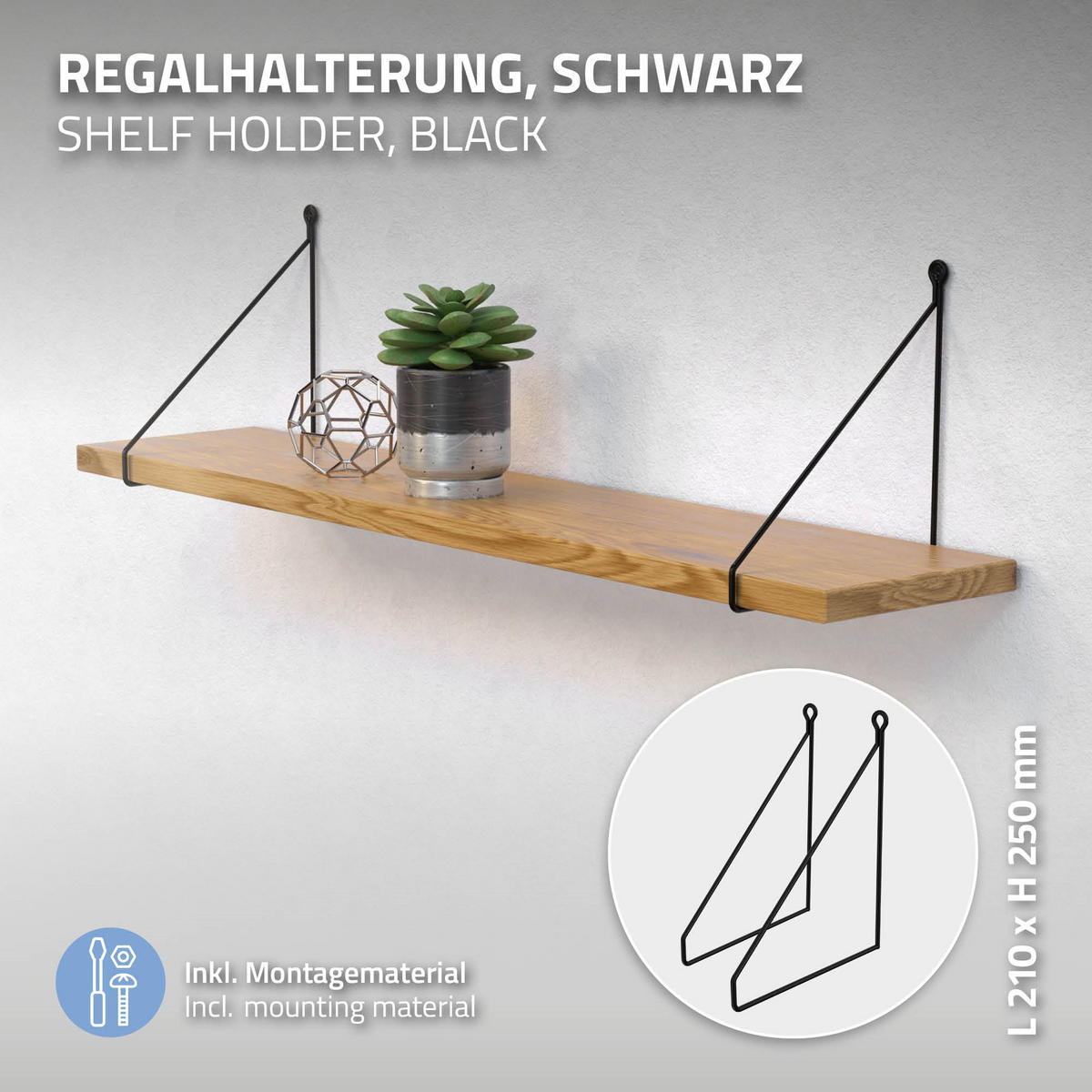 REGALHALTERUNG - Schwarz, Metall (25/25/21cm) - ML-DESIGN