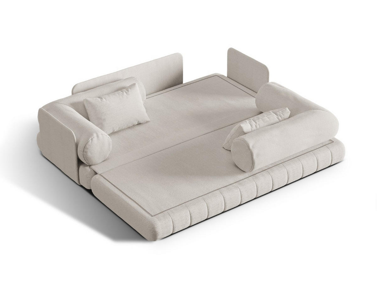 AUSKLAPPBARES-SOFA Kemi aus Boucle leichtes beige 3 Sitzplätze - Creme, Textil (95/70/206cm) - Cosmopolitan Design