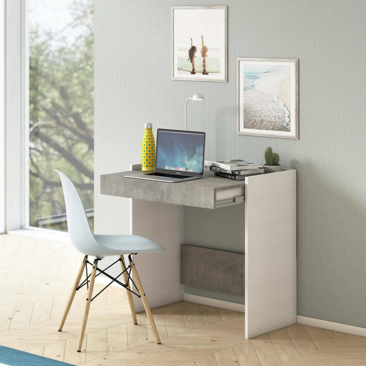SCHREIBTISCH Weiß, Zement 40/80/79 cm - Weiß/Grau, Holzwerkstoff (40/80/79cm) - DMORA
