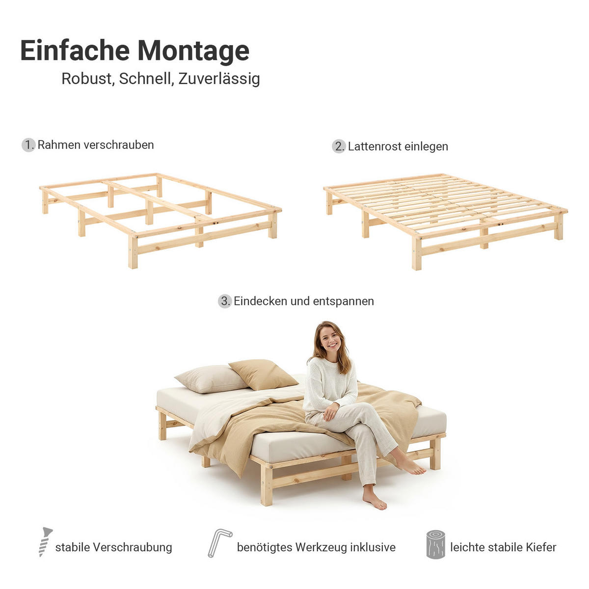 HOLZBETT Palettenbett 140/200 cm natur - Braun, Holz (140/200cm) - Homestyle4u