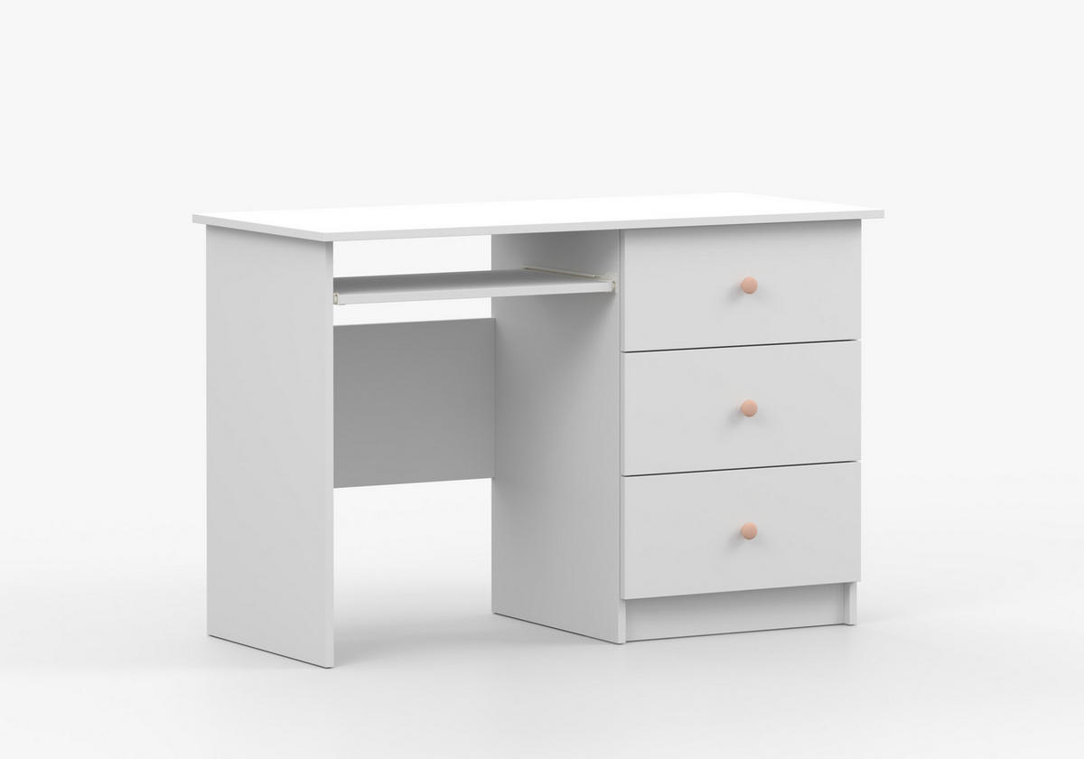 JUGENDZIMMER Livani in Weiß 6-teiliges Kinderzimmer Komplettset mit rosa Griffen - Weiß, Holzwerkstoff (80/200/120cm)