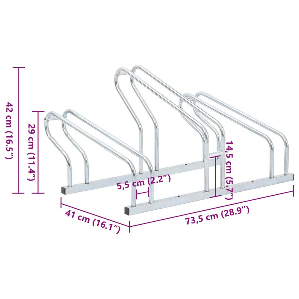 FAHRRADSTÄNDER Für 3 Fahrräder Freistehend Verzinkter Stahl - Silberfarben, Metall (41/42/73.5cm) - vidaXL