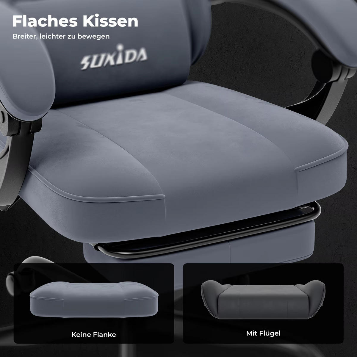 GAMINGSTUHL mit Fußstütze & Lendenkissen Ergonomisch Grau - Grau, Metall (62.2/180/48.3cm) - Kaket