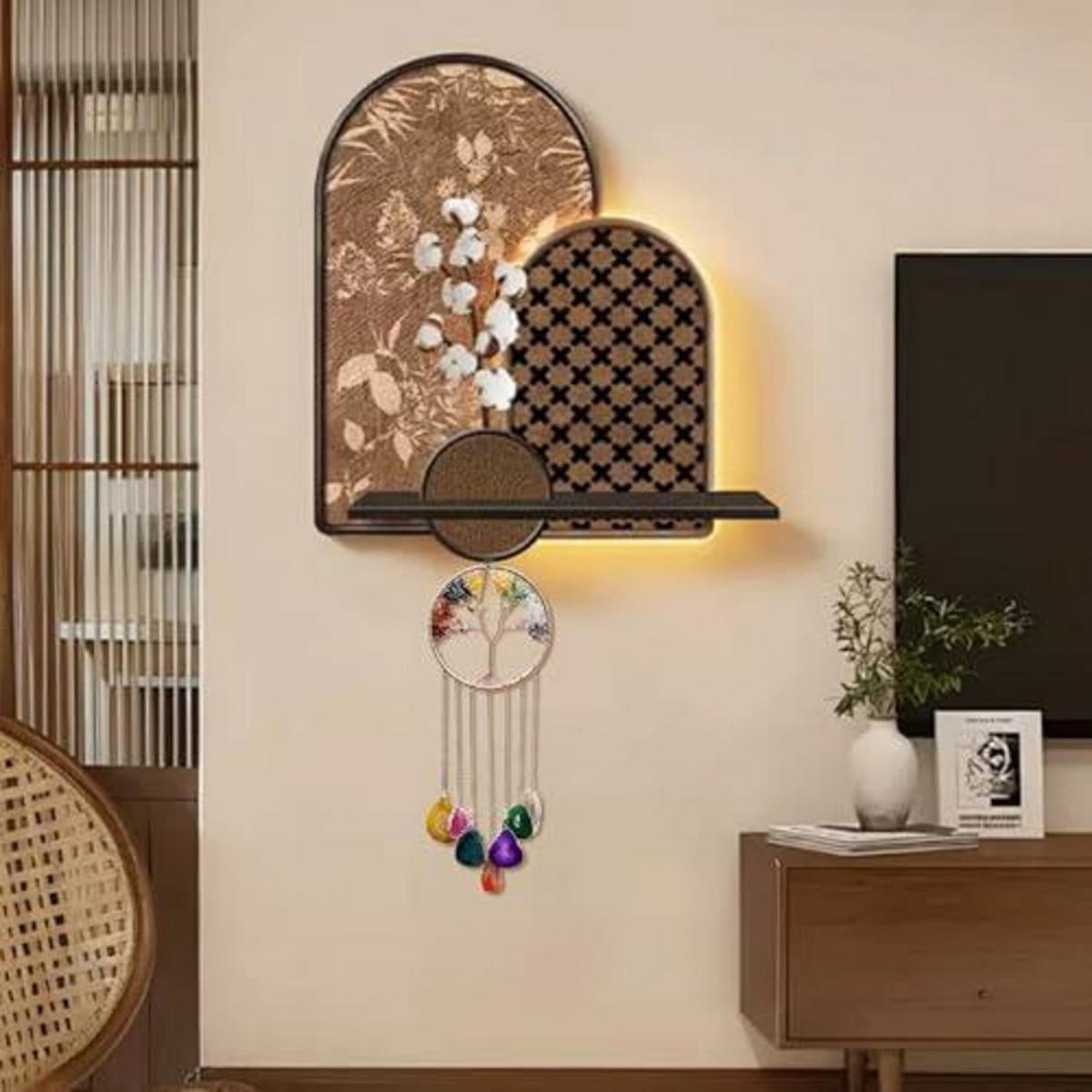 WINDSPIEL Lebensbaum 7 Chakra Achat Scheiben Regenbogen - Multicolor, Stein (16/16/55cm)