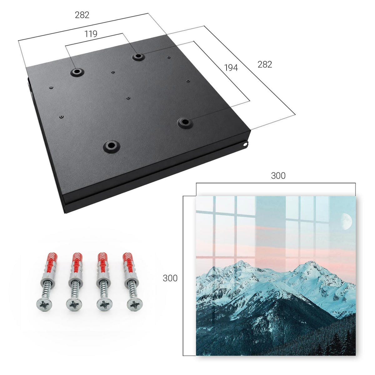 SCHLÜSSELBOX Schwarz 30x30 cm- Türöffnung nach rechts - Bergfrieden - Weiß, Metall (30/30/5cm) - TULUP