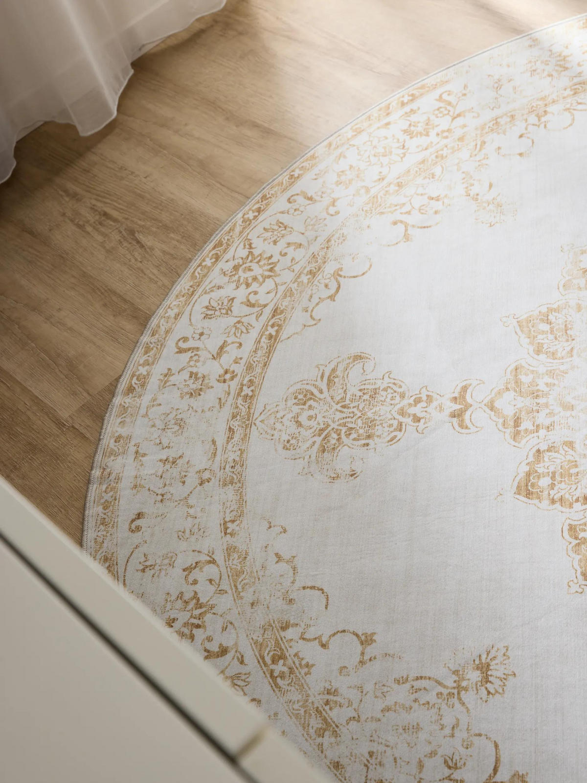 VINTAGE-TEPPICH George waschbar ø 160 cm rund - Gelb/Creme, Kunststoff (160/160cm) - benuta