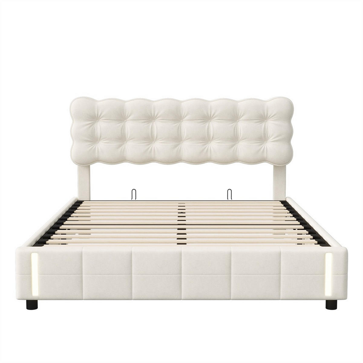POLSTERBETT 160x200 cm - Doppelbett mit Stauraumfunktion und Bewegungsmelder-Bettendenleuchte - ohne Matratze - Beige - Beige, Textil (160/200cm) - DELFA
