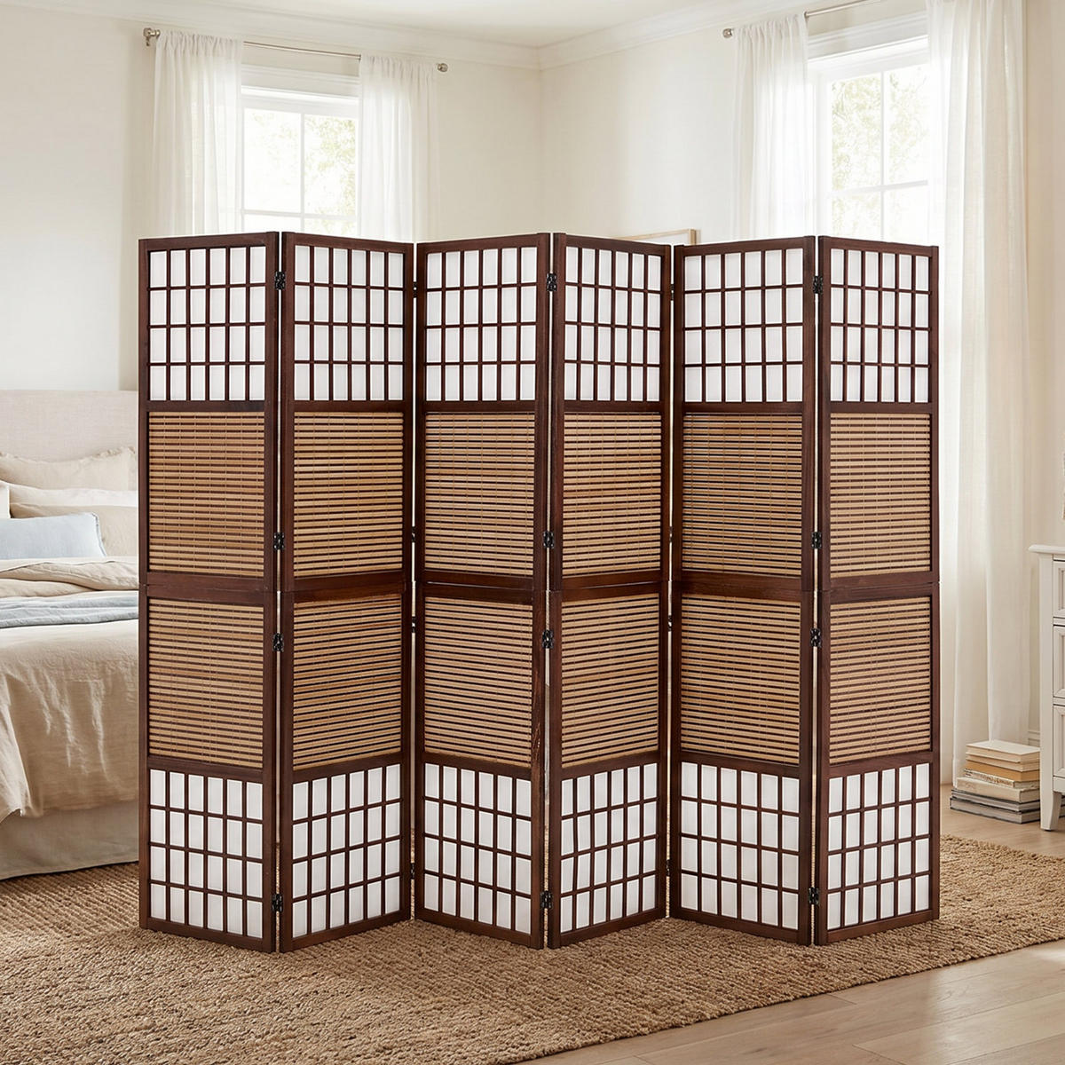 PARAVENT 6-tlg. 264/175 cm Braun Bambusstreben - Braun, Holz (264/175/2cm) - Homestyle4u