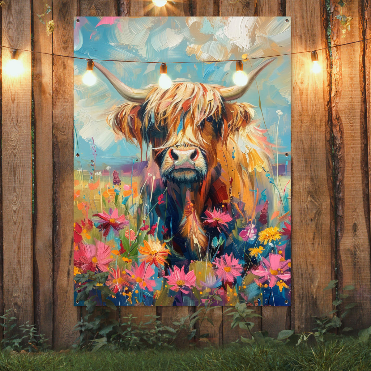 ZAHRADNÍ PLAKÁT Skotský horal - Příroda - Barevné - Květiny 120x160 cm - světle modrá, plast (120/160/0.2cm) - OnlyWow