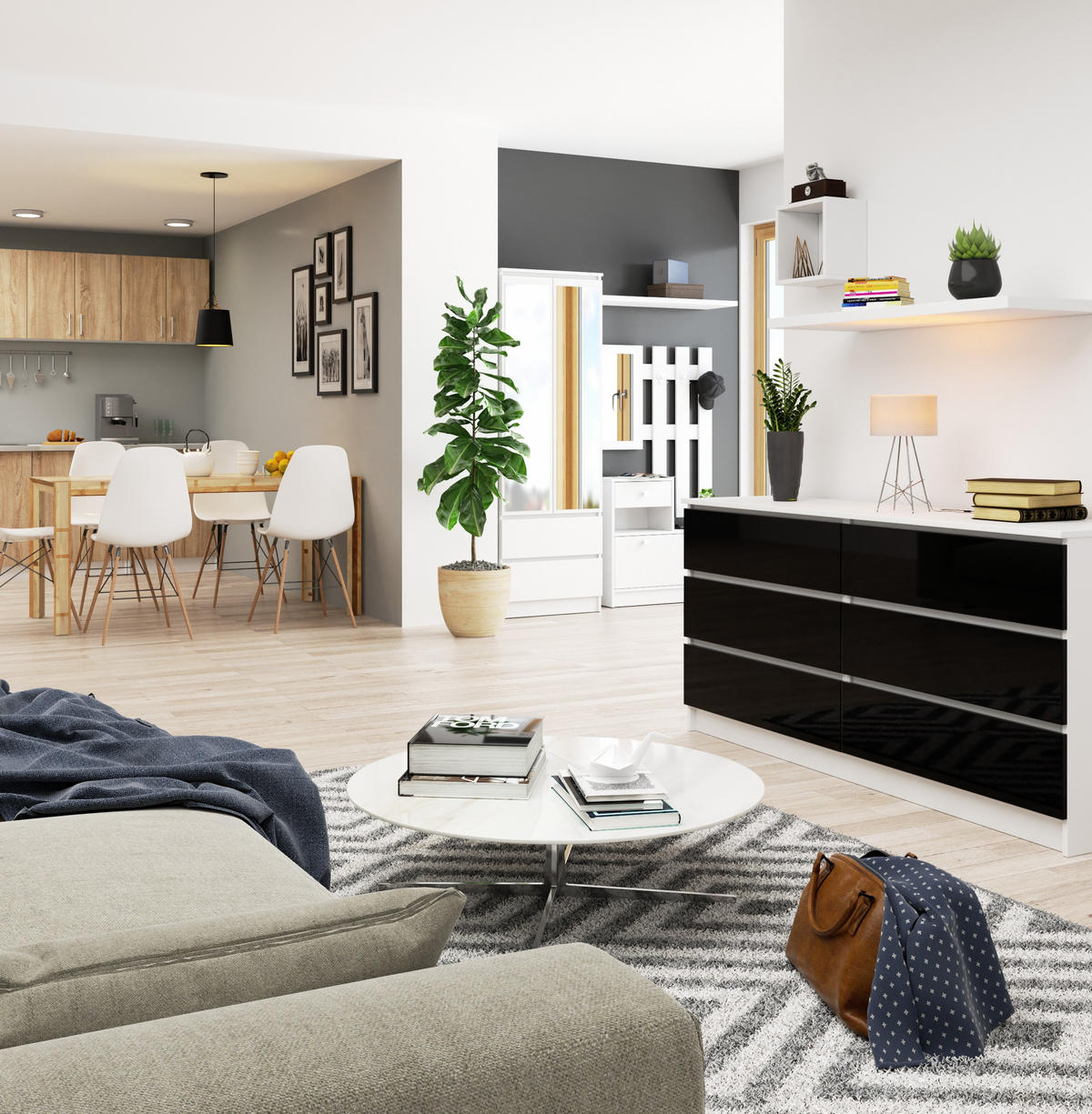 KOMMODE Weiß, Schwarz Glanz 77/160/40 - Weiß, Holzwerkstoff (160/77/40cm) - RAUMHIRSCH FURNITURE