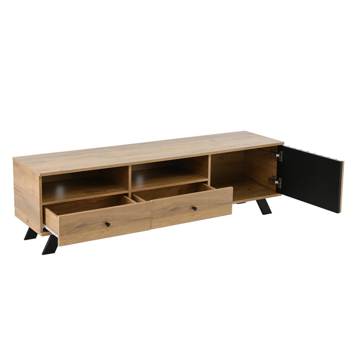 LOWBOARD 150/38/44 cm aus Spanplatte mit 2 Schubladen und Schrankfach Naturfarben/Schwarz - Naturfarben, Holzwerkstoff (150/44/38cm) - Modenvie