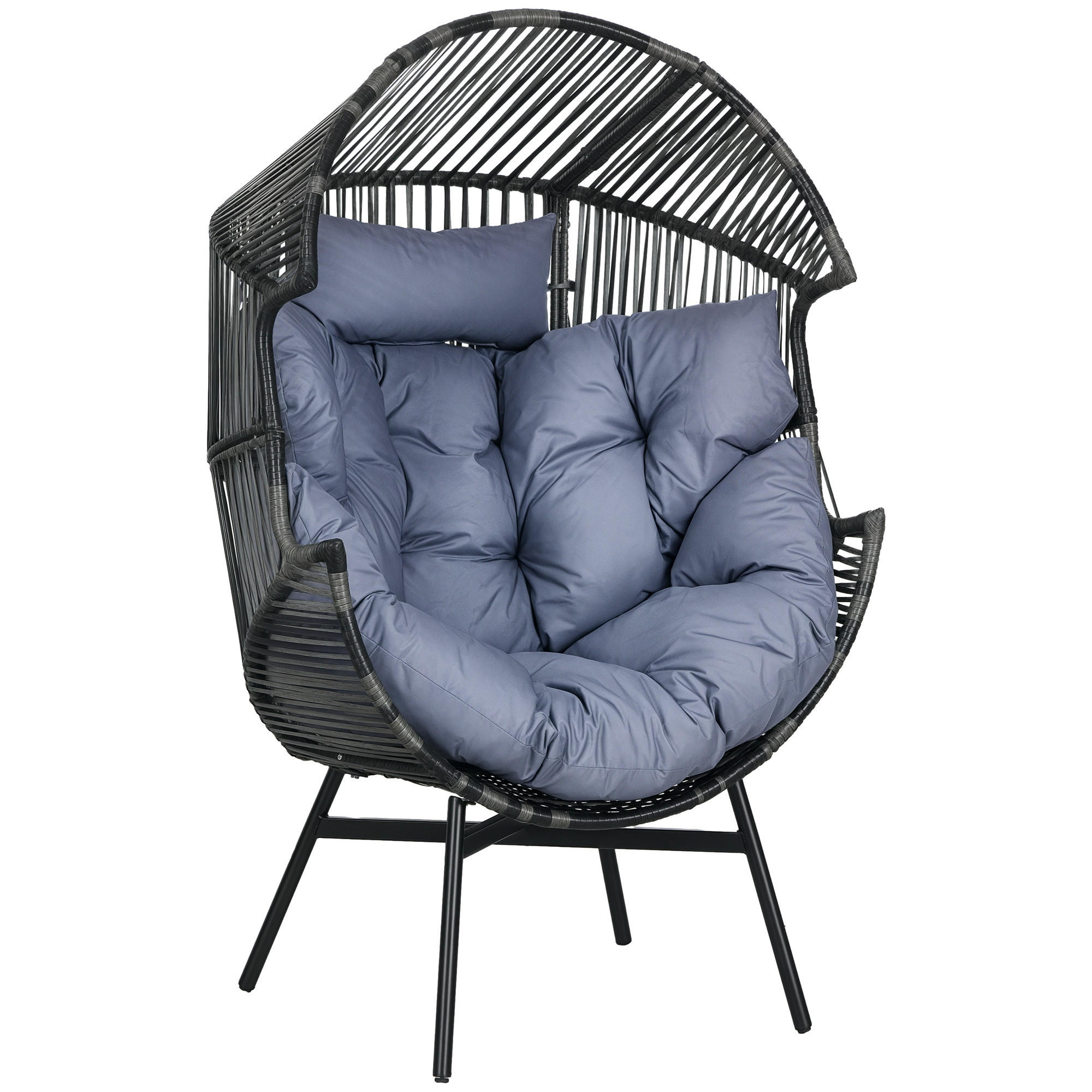 RATTANSESSEL DE-06721 Outdoor-Sessel, PE-Rattan, mit Kissen Grau/Schwarz - Grau, Kunststoff/Metall (75/143/89cm) - ComfortXL