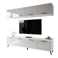 WOHNWÄNDE AURA mit Griffen Weiß Hochglanz mit LED-Beleuchtung – Füße in Schwarz - Weiß Hochglanz/Schwarz, Holzwerkstoff (200/49/40cm) - Lookway