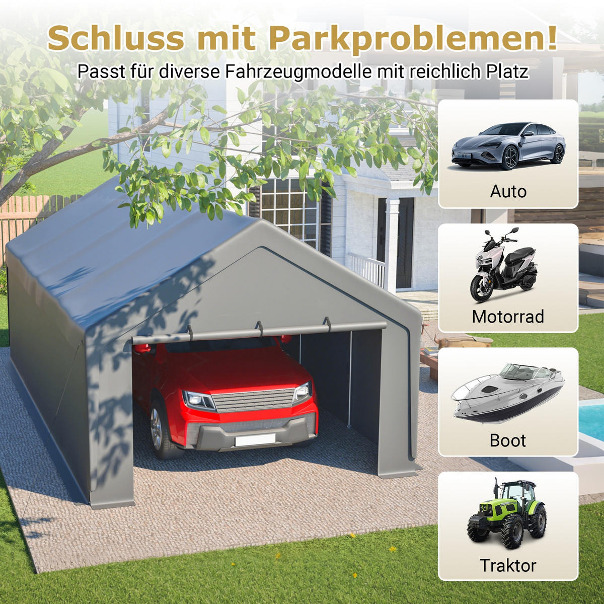 GERÄTEHAUS 765/400/311 cm Grau mit Rollup-Fenster - Grau, Metall (400/311/765cm) - Oxeza