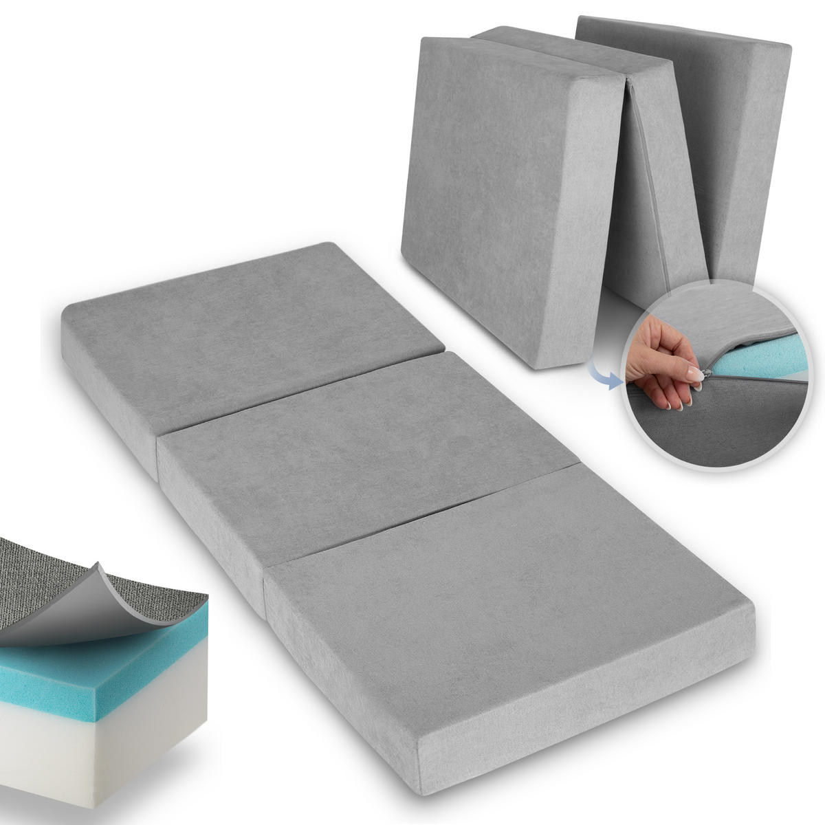 VISCO KLAPPMATRATZE VS95 195/75/14 cm Grau - Grau, Textil - Beautissu 