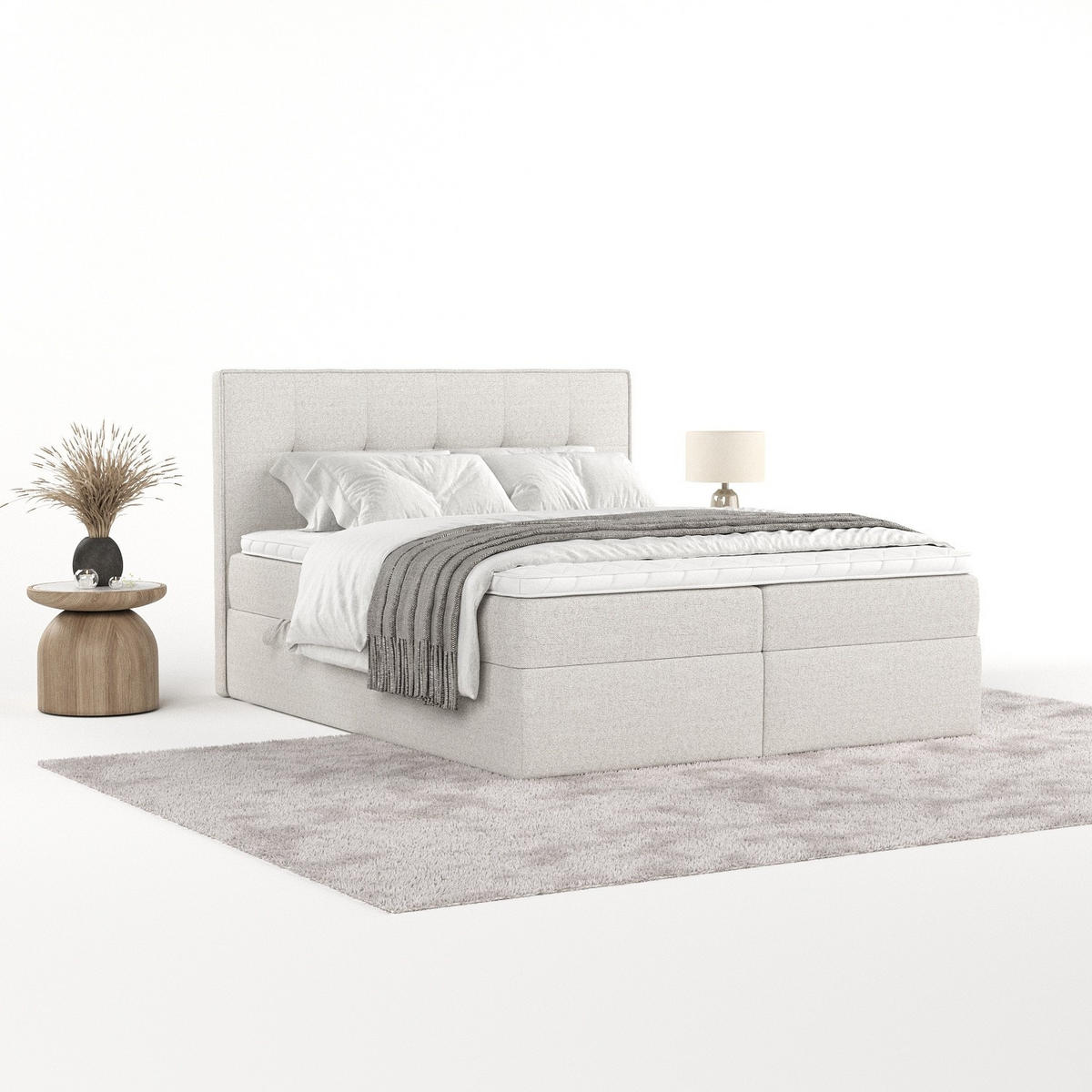 BOXBETT Mireo 140/200 cm Hellbeige im Riva Stoff - Sandfarben/Schwarz, Holz/Holzwerkstoff (140/200cm) - AltaBeds