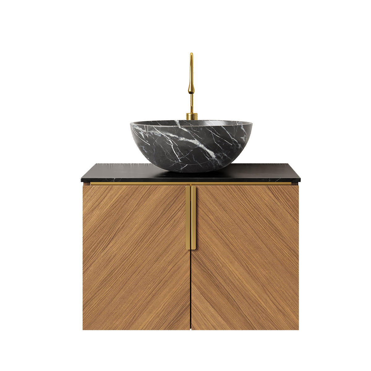 WASCHTISCHKOMBI 61x50x55.1cm Schwarz/Eiche mit Keramikbecken & Soft-Close - Eichefarben, Keramik (61/55.1/50cm) - Modfu