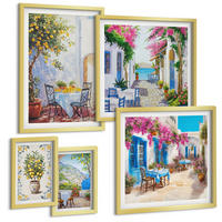 BILDER SET 5er Set - 50x50 cm & 20x30 cm & 40x60 cm Goldrahmen - Berglandschaften mit einem Fluss - Goldfarben, Kunststoff (40/60cm) - TULUP