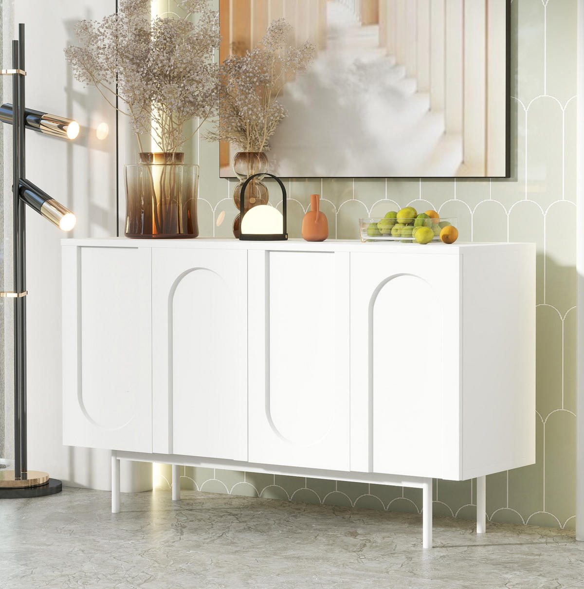 SIDEBOARD aus MDF mit 4 Türen und verstellbaren Einlegeböden Weiß - Weiß, Holzwerkstoff (140/80/42cm) - Modenvie