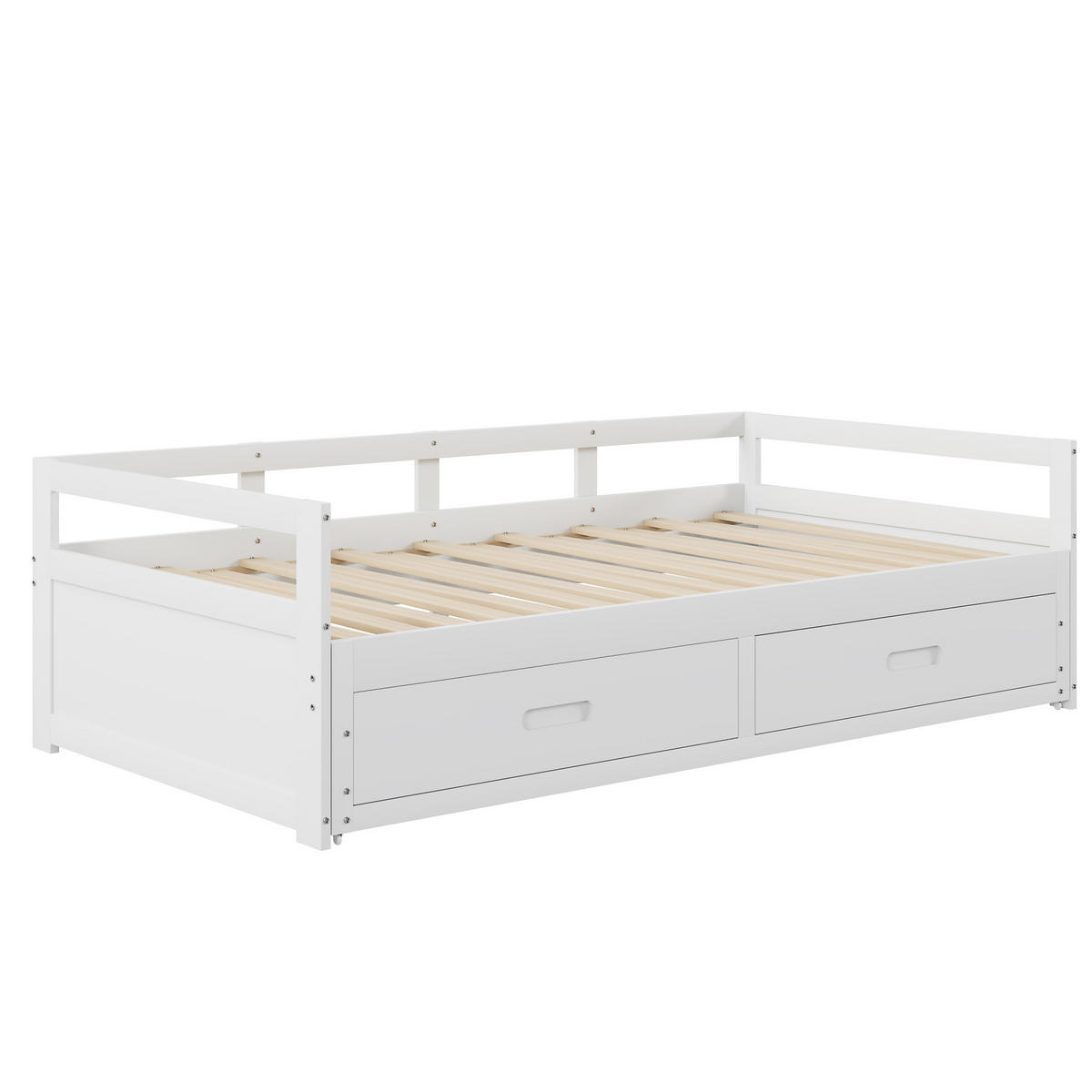 BETT aus Kiefernholz 90/180x200 cm Weiß mit Ausziehfunktion und 2 Schubladen - Weiß, Holzwerkstoff (90/200cm) - Modfu