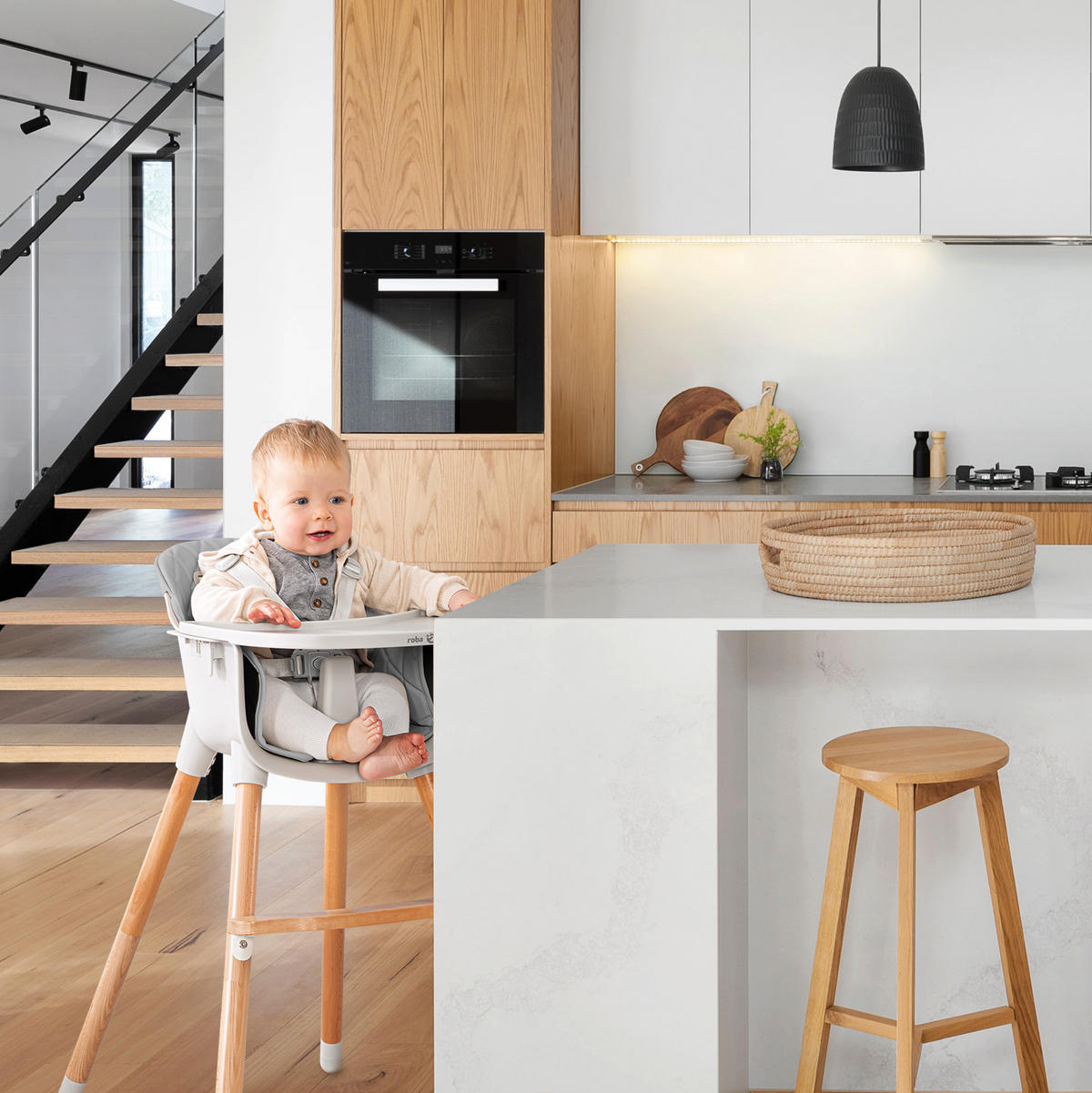 KINDERHOCHSTUHL Style Up Wood Grau - Grau, Holzwerkstoff/Textil (57/83.5/57cm) - Roba