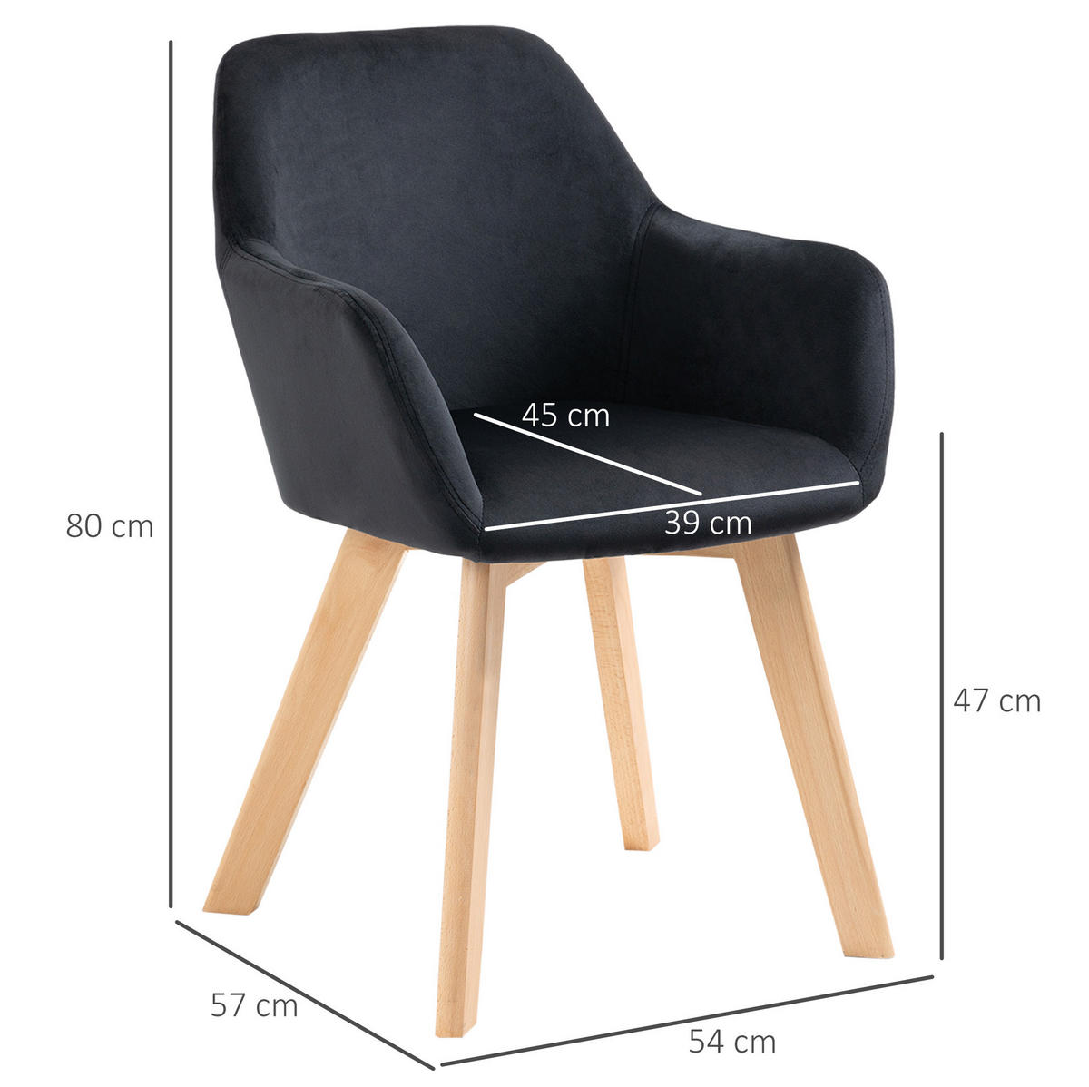 ESSZIMMERSTUHL 2er-Set mit Armlehnen 54 x 57 x 80 cm Polyester Schwarz - Schwarz, Metall (57/80/54cm) - Meubliv