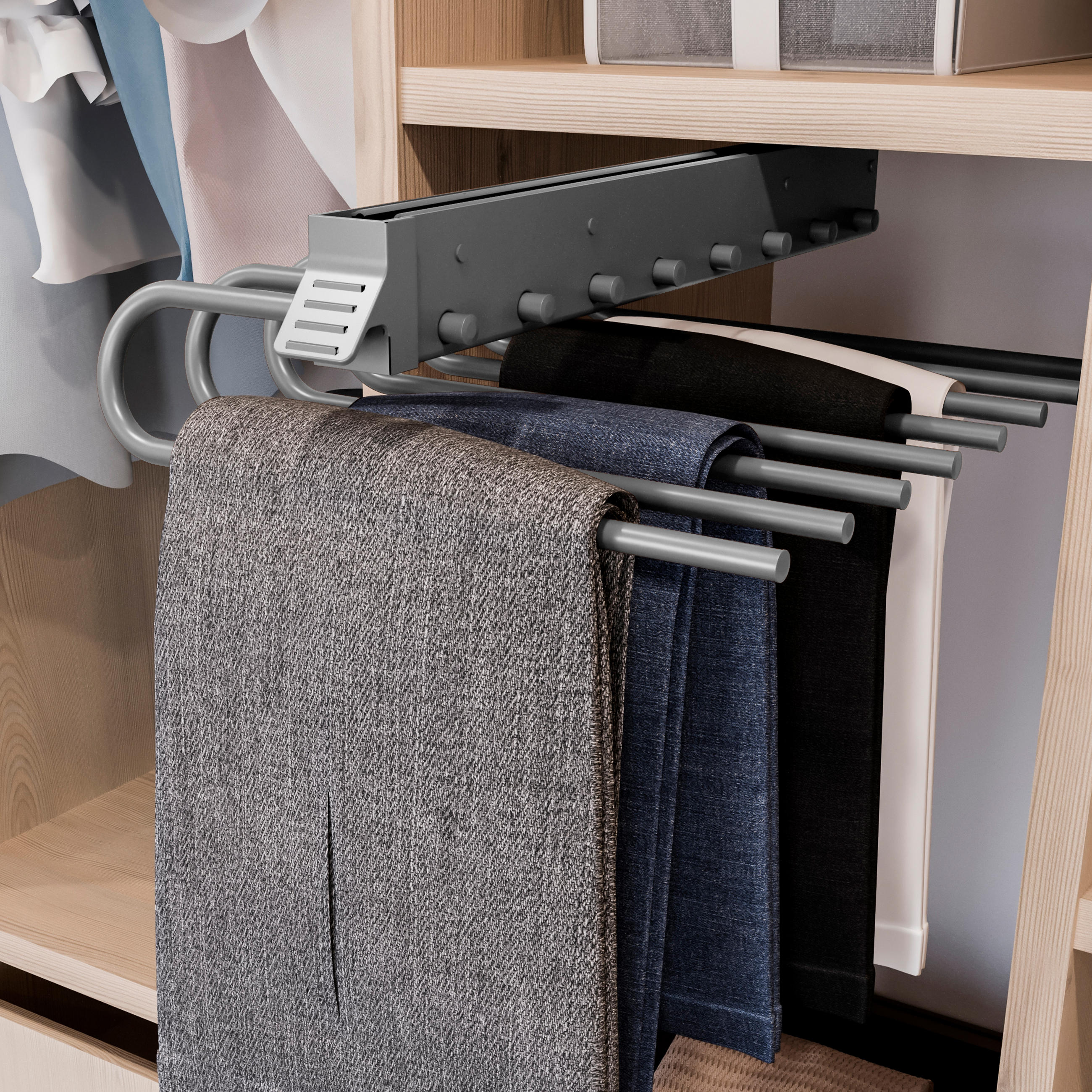 Thumbnail - Emuca Hosenbügel, Silber, Metall, 35x13x49.8 cm, Schlafzimmer, Kleiderschränke, Schrankzubehör