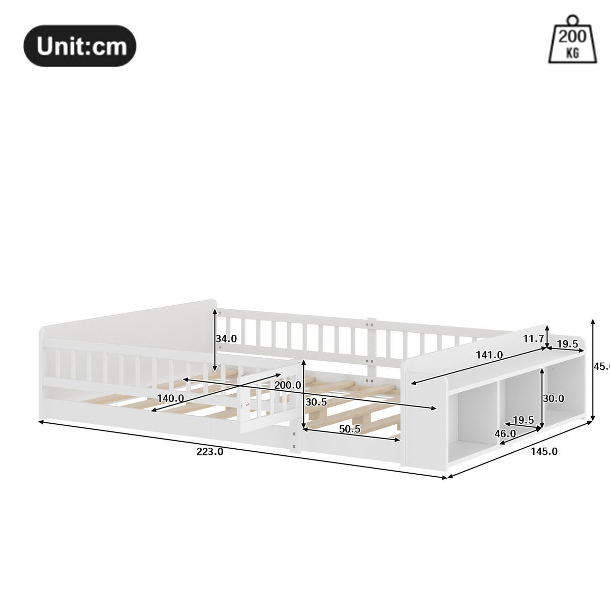 KINDERBETT 140/200 cm Weiß aus Kiefernholz mit offenem Stauraum - Weiß, Holz (140/200cm) - OKMYHOME