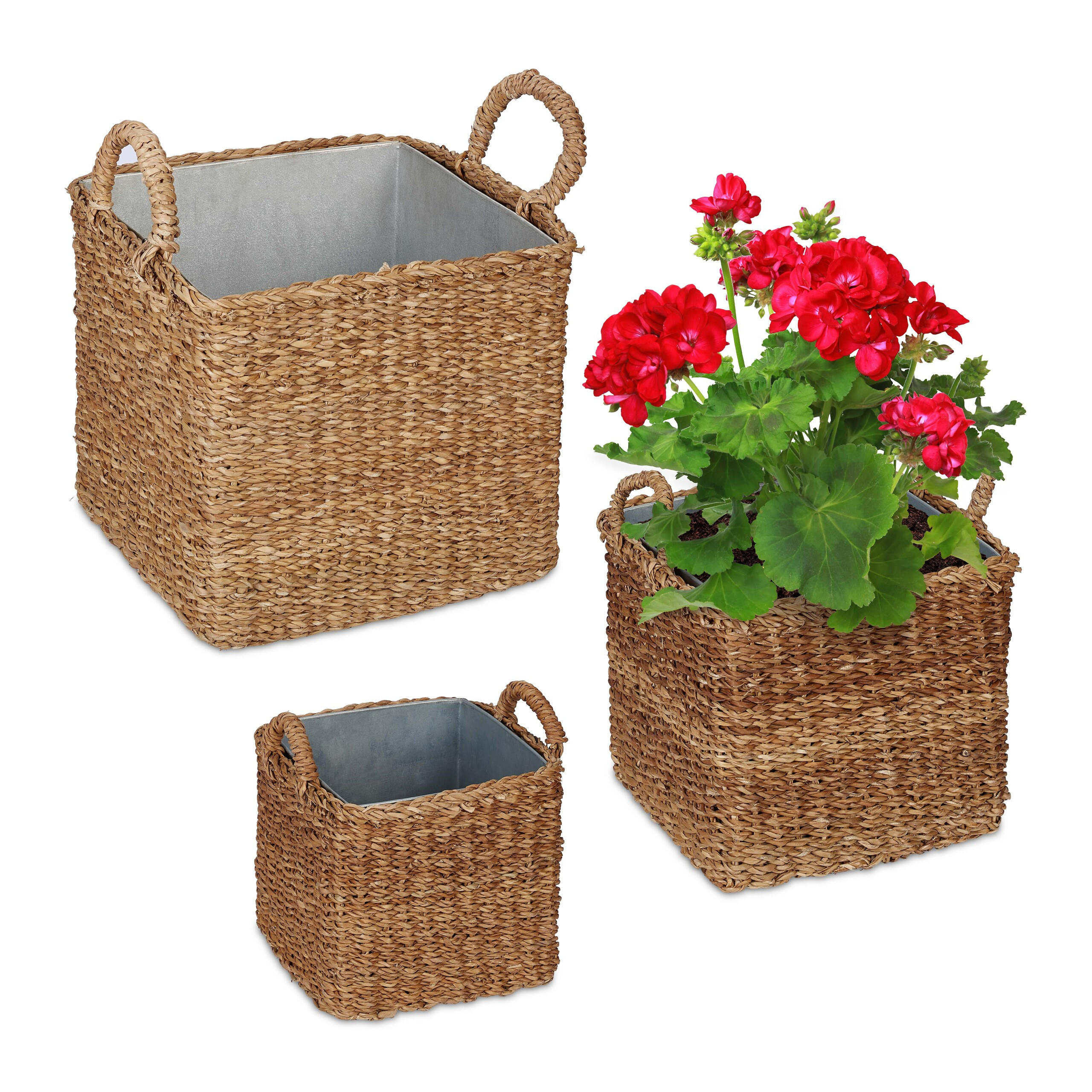 3XPFLANZKORB - Multicolor, Textil/Metall (40cm) - Relaxdays
