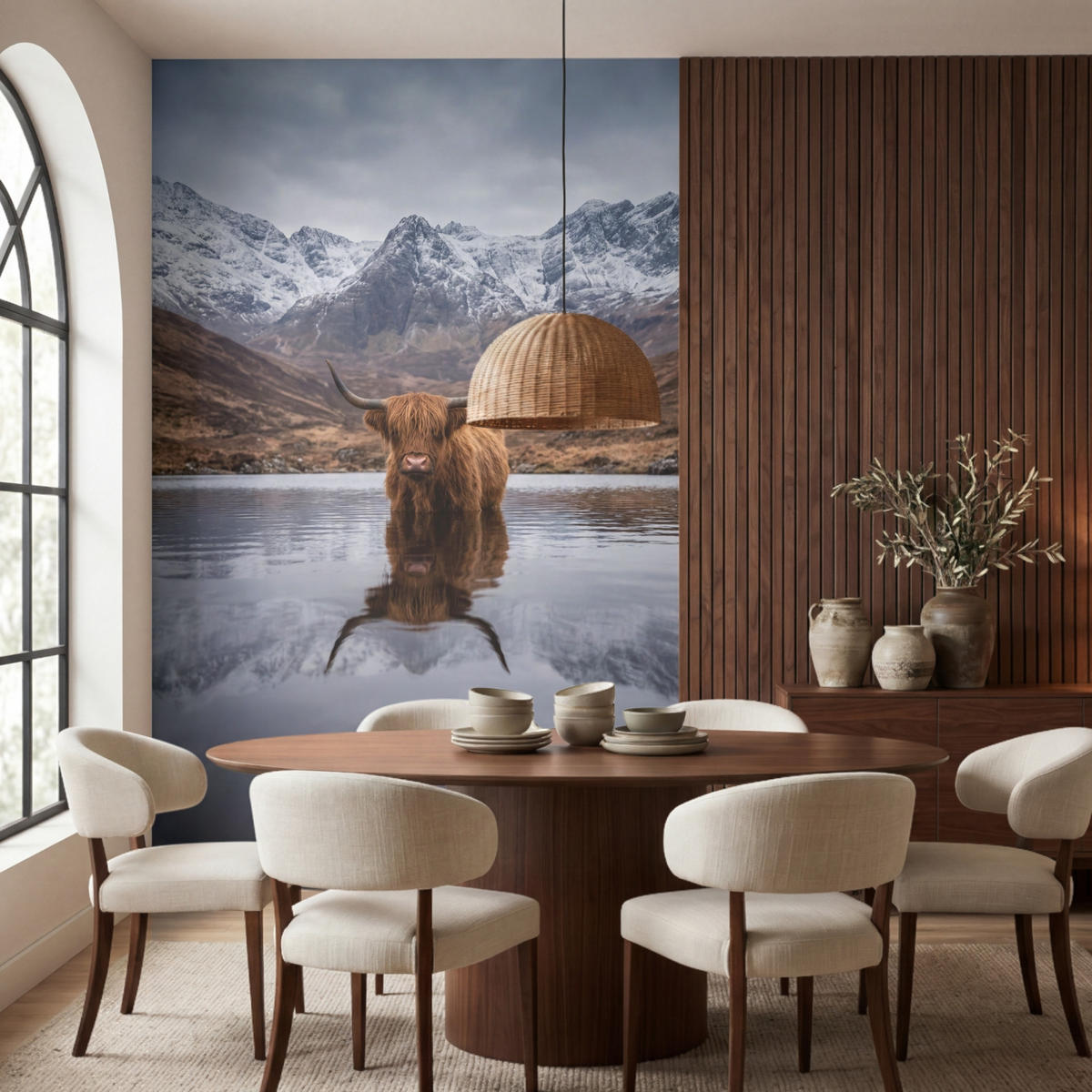 TAPETE - Schottischer Hochländer - Braun - Wasser - 180x280 cm - Braun, Papier (180/280cm) - OnlyWow