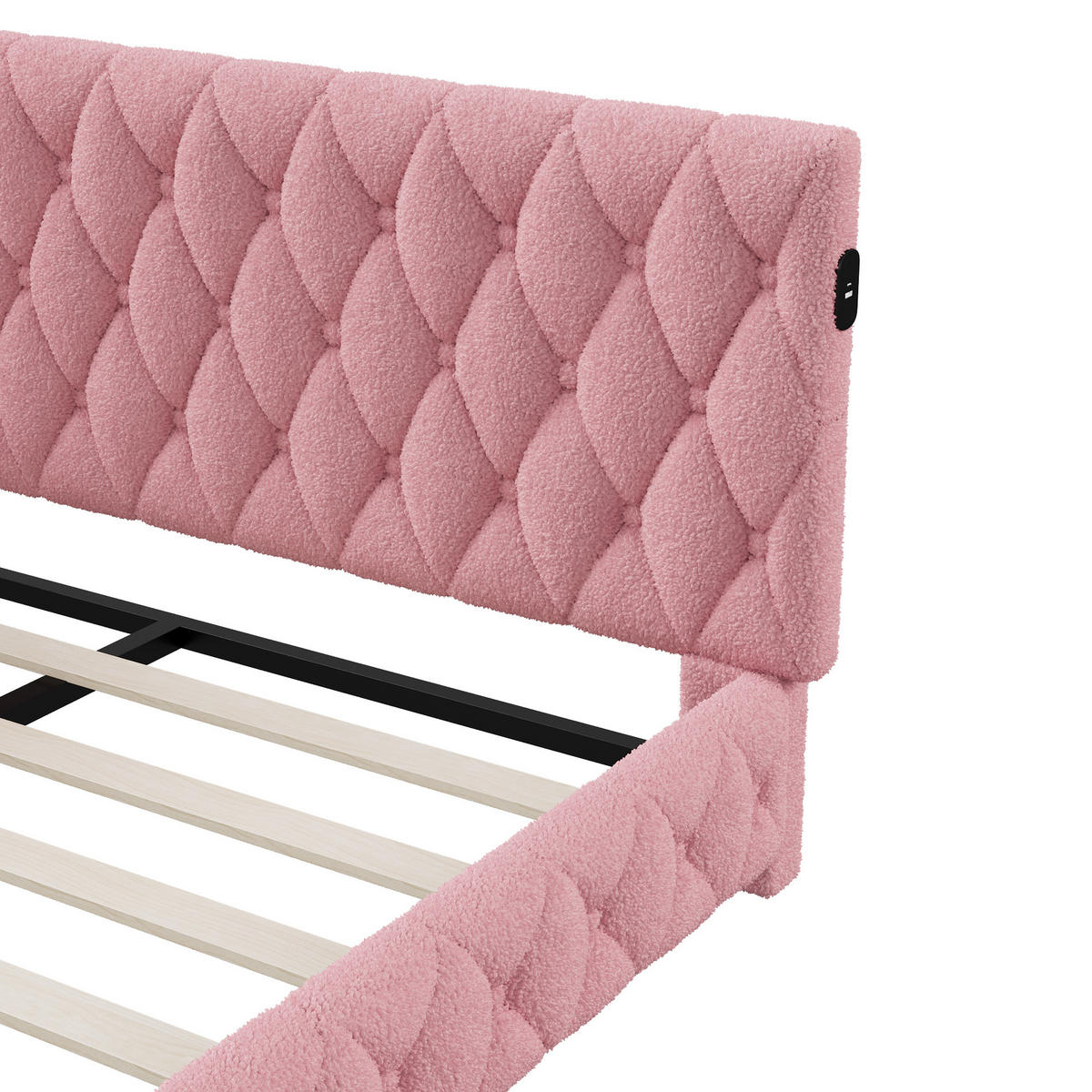 POLSTERBETT Modern 140/200 cm mit L-Eckpolsterung & LED Teddy-Plüsch Pink - Pink, Textil (140/200cm) - Creahappy