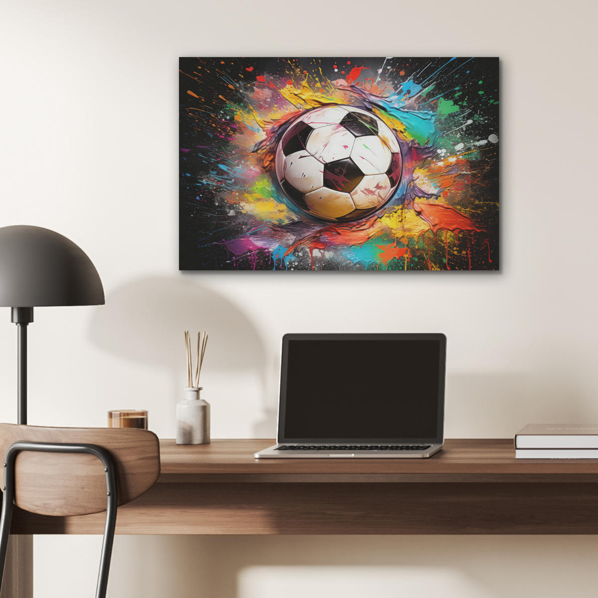 AKUSTIKBILD Fußball - Farbe - Farben - Schwarz - Weiß Wanddeko 70x50 cm - Weiß, Kunststoff (70/50/0.9cm) - MuchoWow