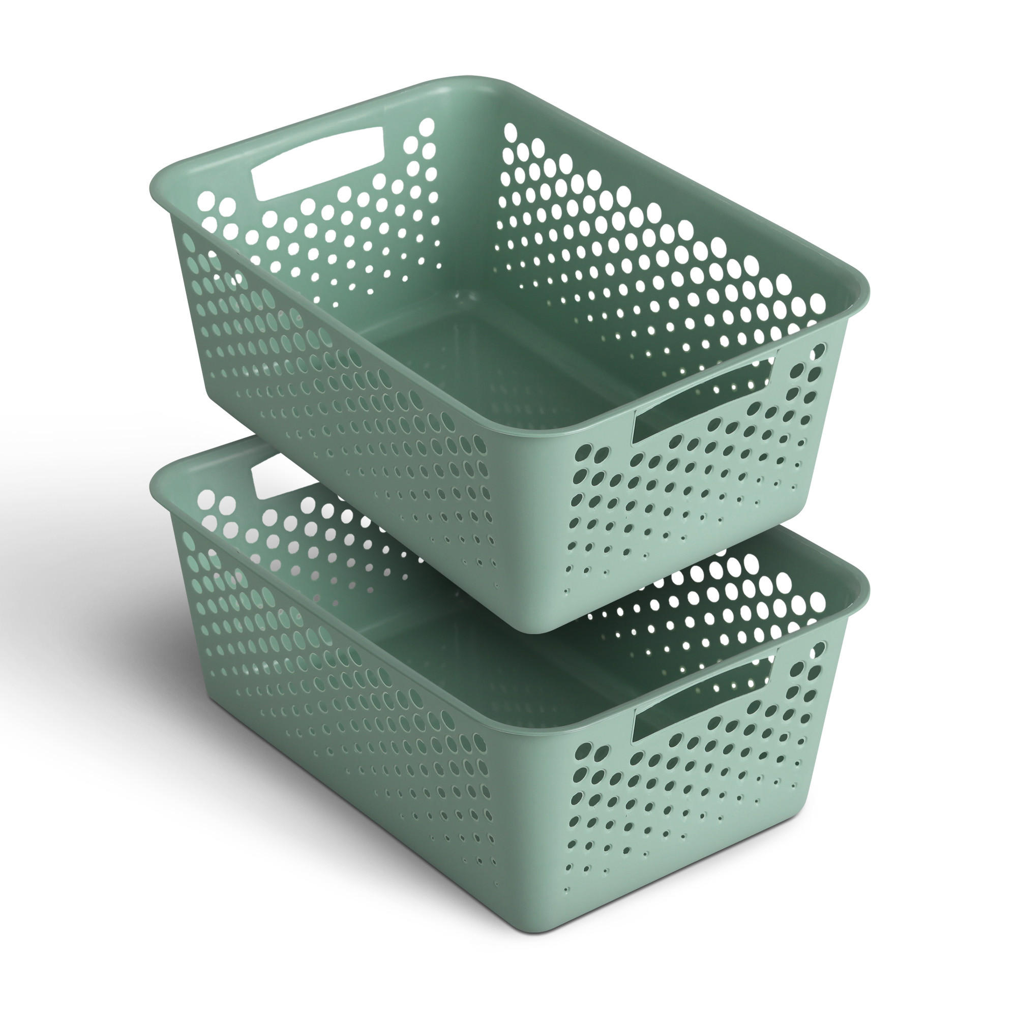 AUFBEWAHRUNGSKORB Grün 37x26x17 cm - 2er Pack - Grün, Kunststoff (26/17/37cm) - ProHome