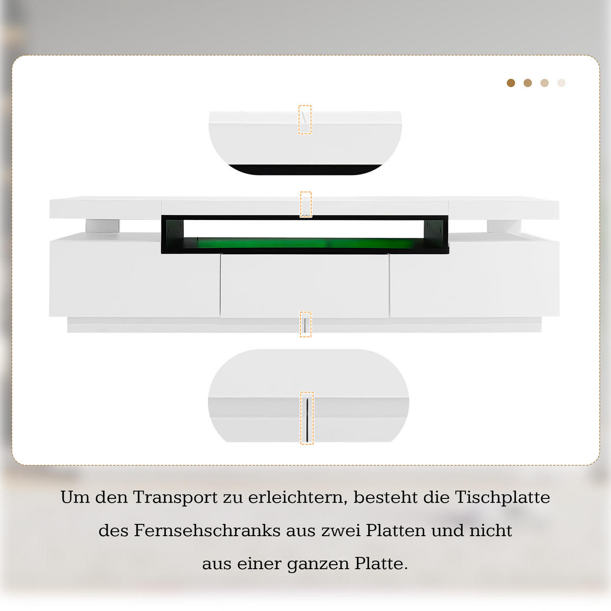 LOWBOARD Hochglanz mit LED-Beleuchtung und 3 Schubladen (mit Soft-Close), Weiß - Weiß, Holzwerkstoff (160/42/39cm) - EVRYAE