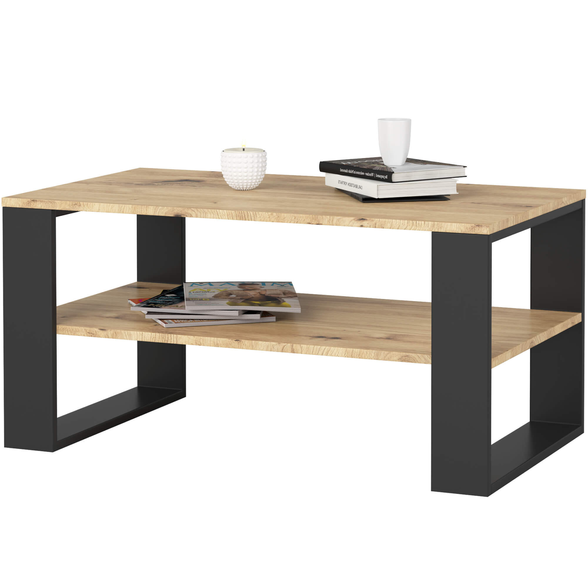 COUCHTISCH ALEX Eiche Artisan, Schwarz 92x53x45 cm - Schwarz/Eiche Artisan, Holzwerkstoff (53/92/45cm) - Akord