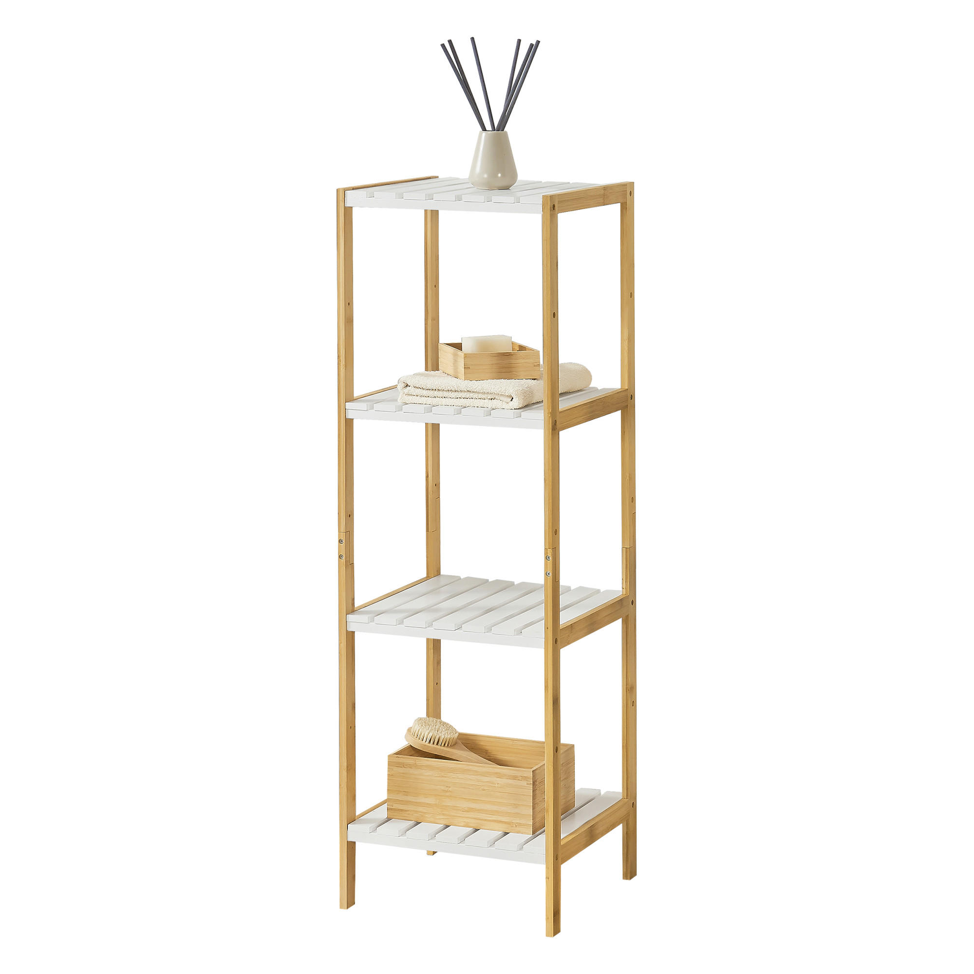 BADEZIMMERREGAL Balsfjord - Naturfarben/Weiß, Holz (33/110/34cm) - [en.casa]