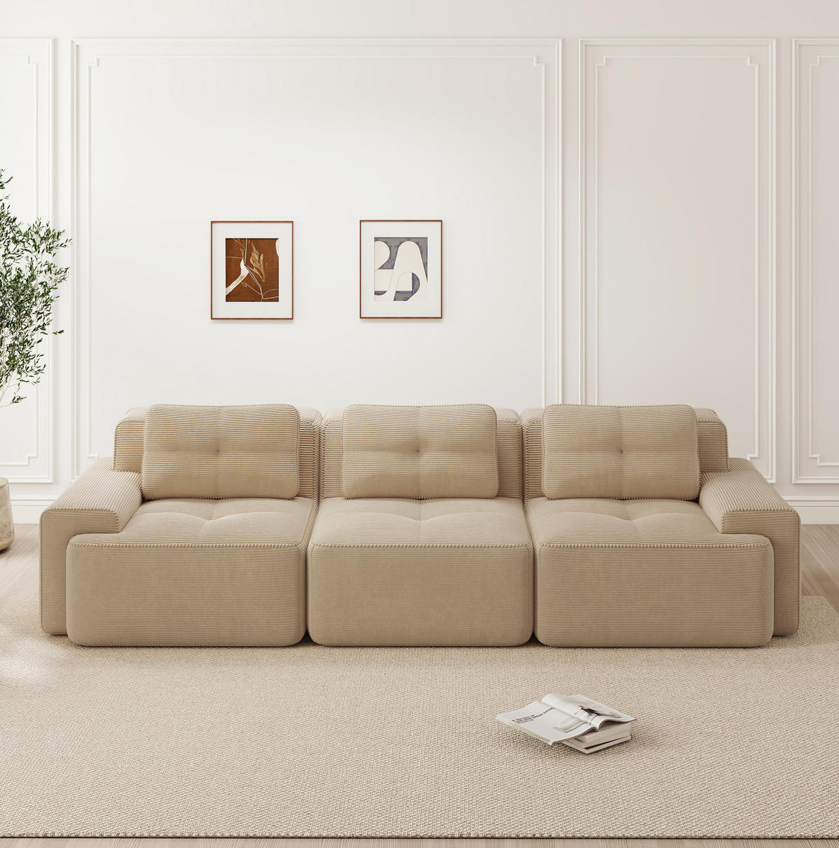 SOFA modular mit 74 cm Tiefsitz Cord Beige - Beige, Textil (293/69/104cm) - IVMEU