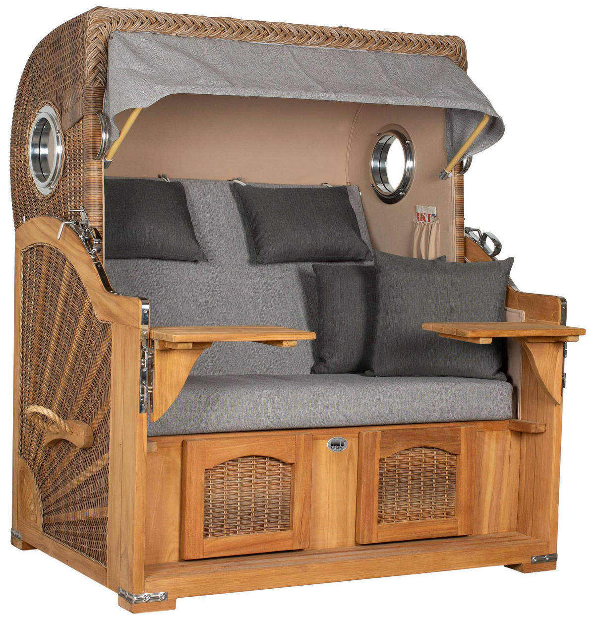 STRANDKORB XXL Düne Grande Teak Banana - Braun/Grau, Metall (142/170/95cm) - Mr. Deko